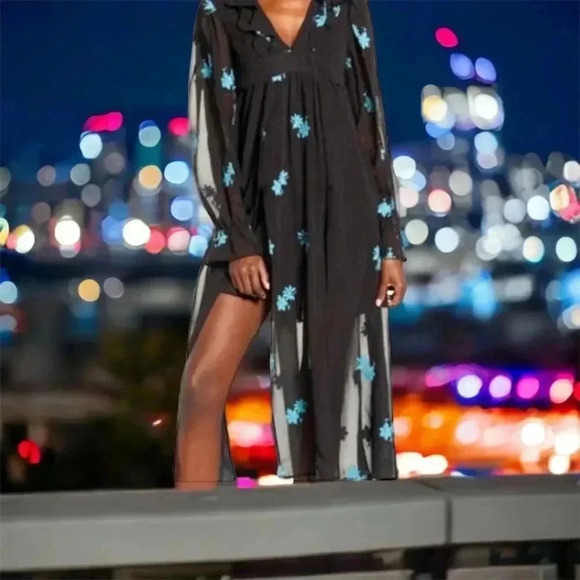 NEW TOPSHOP Idol Women's Size 6 Embellished Floral Long Midi Dress Chiffon - Picture 10 of 10